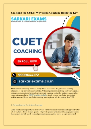 Cracking the CUET-Why Delhi Coaching Holds the Key