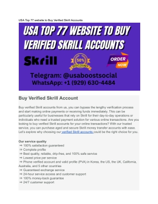 USA Top 77 website to Buy Verified Skrill Accounts