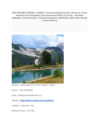 FOR FINLAND CITIZENS - CANADA  Tourist and Business Visa / Electronic Travel Aut