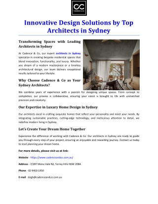 Innovative Design Solutions by Top Architects in Sydney