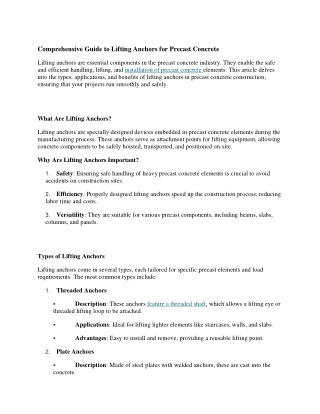 Comprehensive Guide to Lifting Anchors for Precast Concrete