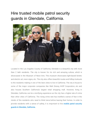 Hire trusted mobile patrol security guards in Glendale, California