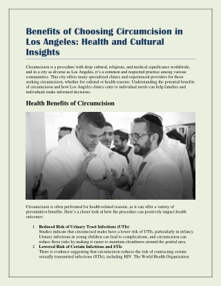 Benefits of Choosing Circumcision in Los Angeles: Health and Cultural Insights