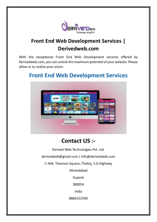 Front End Web Development Services  Derivedweb.com