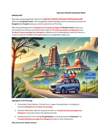 ONE DAY TIRUPATI PACKAGE FROM BANGALORE