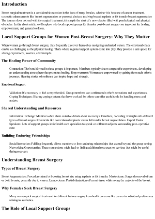 Local Support System for Ladies Post-Breast Surgical Treatment: Why They Matter