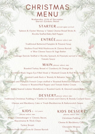 Christmas Day Menu 2024 - Dorset Gardens Hotel