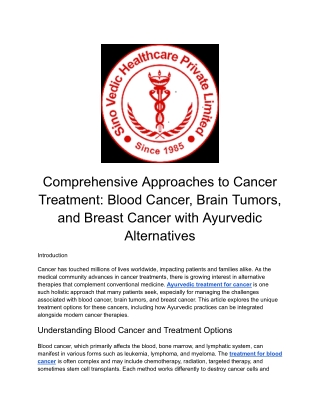 Ayurvedic treatment for cancer