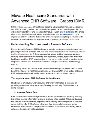 Elevate Healthcare Standards with Advanced EHR Software _ Grapes IDMR