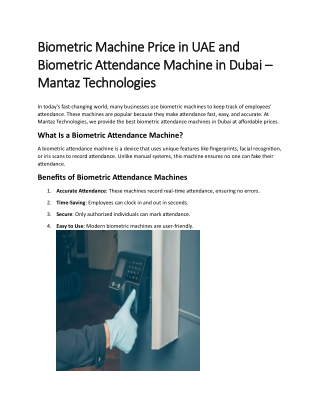 Biometric Machine Price in UAE and Biometric Attendance Machine in Dubai – Mantaz Technologies