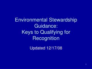 Environmental Stewardship Guidance: Keys to Qualifying for Recognition