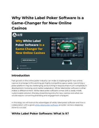 Why White Label Poker Software Is a Game-Changer for New Online Casinos