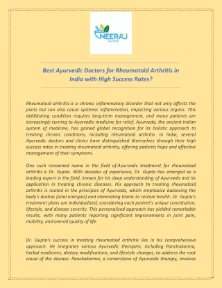 Best Ayurvedic Doctors for Rheumatoid Arthritis in India with High Success Rates