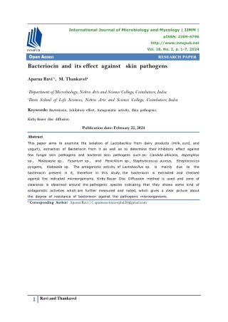 Bacteriocin and its effect against skin pathogens