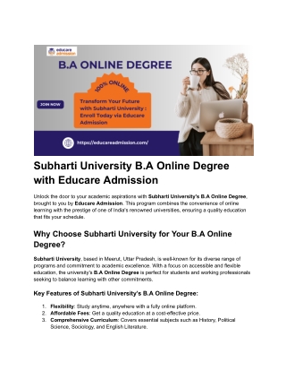 Subharti University B.A Online Degree – Flexible & Accredited Online Education