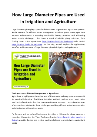 How Large Diameter Pipes are Used in Irrigation and Agriculture