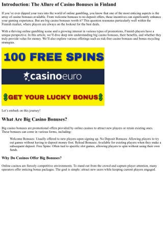 Are Big Casino Bonuses Worth It? Insights from the Finnish Market