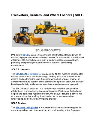 Excavators, Graders, and Wheel Loaders | SDLG Machines