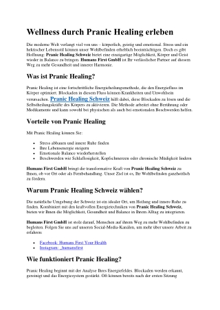Wellness durch Pranic Healing erleben