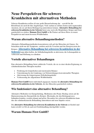 Neue Perspektiven für schwere Krankheiten mit alternativen Methoden