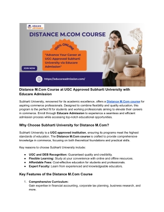 Distance M.Com Course at UGC Approved Subharti University – Flexible & Affordabl