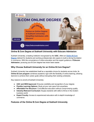 Online B.Com Degree at Subharti University – Flexible & Accredited Program