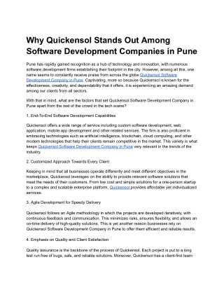 Why Quickensol Stands Out Among Software Development Companies in Pune