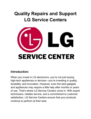Quality Repairs and Support  LG Service Centers