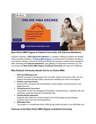 Best Online MBA Degree at Subharti University – Flexible & Accredited Program