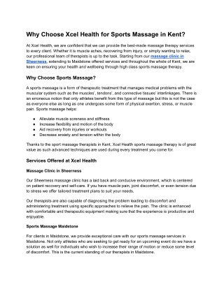 Why Choose Xcel Health for Sports Massage in Kent?