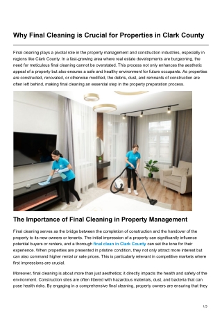 Why Final Cleaning is Crucial for Properties in Clark County