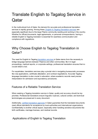 Translate English to Tagalog Service in Qatar