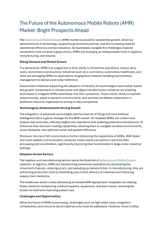 The Future of the Autonomous Mobile Robots (AMR) Market: Bright Prospects Ahead