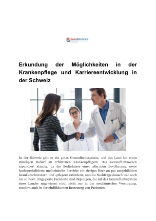 Erkundung der Möglichkeiten in der Krankenpflege und Karriereentwicklung in der Schweiz