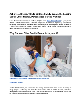 Achieve a Brighter Smile at Bliss Family Dental, the Leading Dental Office Nearby