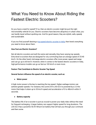 Best-Speed Electric Scooters in India: Fastest Models for 2024