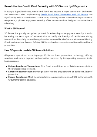 Revolutionize Credit Card Security with 3D Secure by GPayments