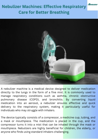 Nebulizer Machines: Effective Respiratory Care for Better Breathing