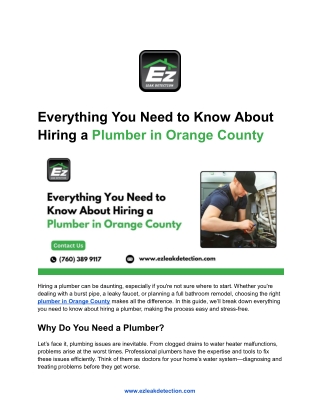 Everything You Need to Know About Hiring a Plumber in Orange County