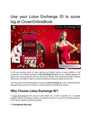 Use your Lotus Exchange ID to score big at CrownOnlineBook