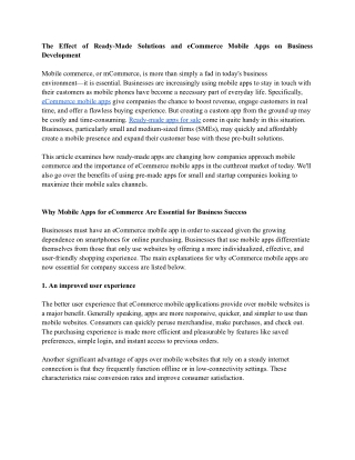 The Effect of Ready-Made Solutions and eCommerce Mobile Apps