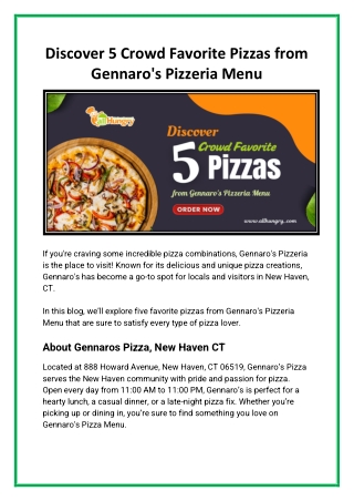 Discover 5 Crowd Favorite Pizzas from Gennaro's Pizzeria Menu