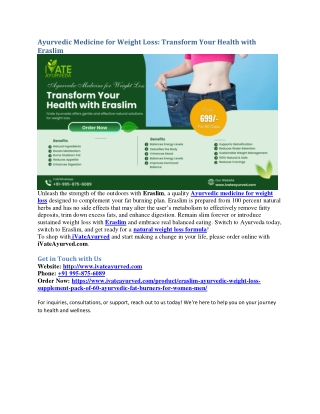 Ayurvedic Medicine for Weight Loss: Transform Your Health with Eraslim