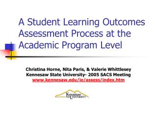 A Student Learning Outcomes Assessment Process at the Academic Program Level