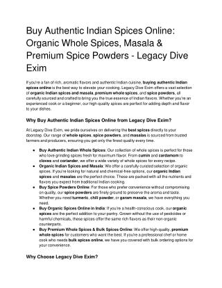 Buy Authentic Indian Spices Online_ Organic Whole Spices, Masala & Premium Spice Powders - Legacy Dive Exim