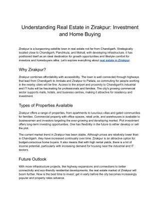 KS Group- Understanding Real Estate in Zirakpur_ Investment and Home Buying