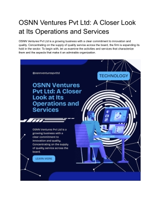OSNN Ventures Pvt Ltd_ A Closer Look at Its Operations and Services
