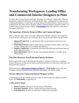 Leading Office and Commercial Interior Designers in Pune