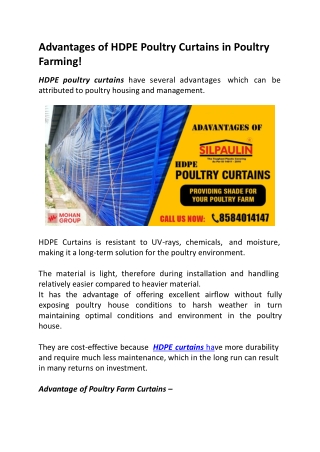 Advantages of HDPE Poultry Curtains in Poultry Farming!