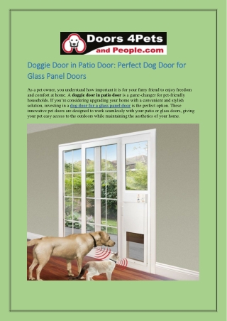 Doggie Door in Patio Door Perfect Dog Door for Glass Panel Doors